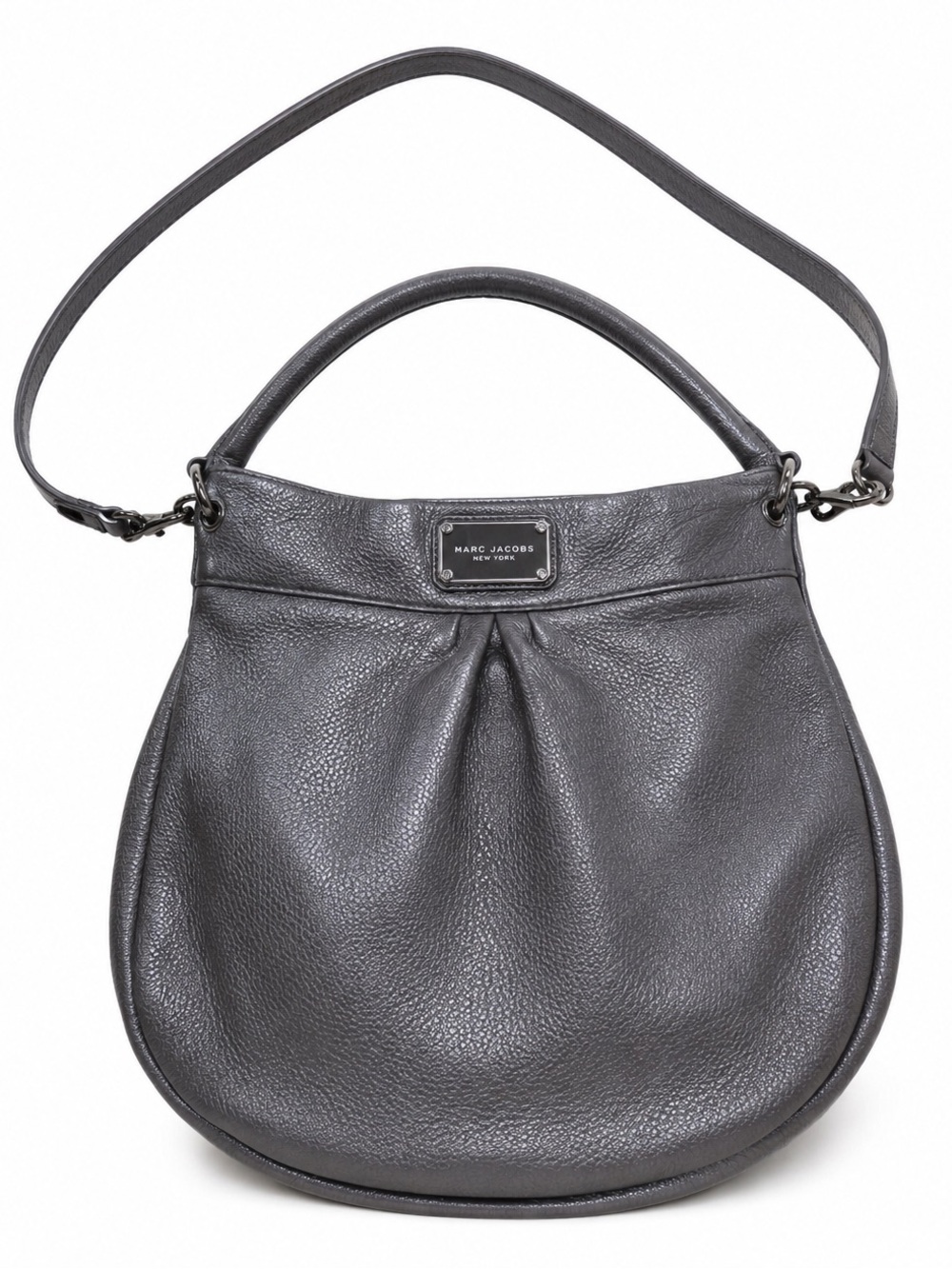 Marc Jacobs Gray Pebbled Leather Hobo Shoulder Crossbody Bag | Silver Hardware